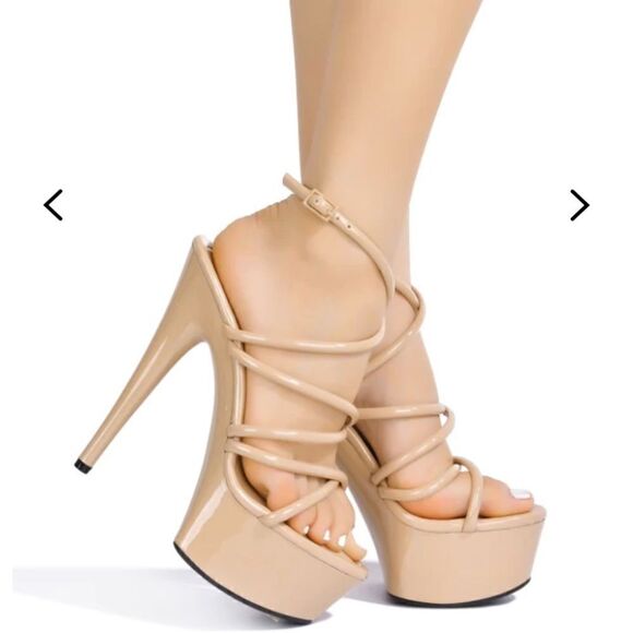 Cape Robbin Lili Nude Ankle Strap Platform Heels/ stilettos - Picture 10 of 13